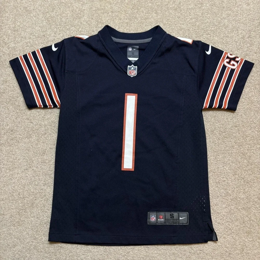 Nike Chicago Bears Justin Fields Jersey Boys Small 8 Blue NFL Football On Field
